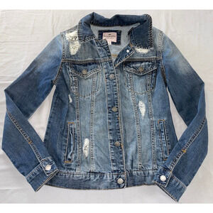 Juicy Couture Button Up Destroyed Denim Jeans Jacket Women's Size XS